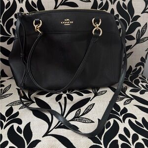 Coach Black Leather Shoulder Bag with Gold Accents